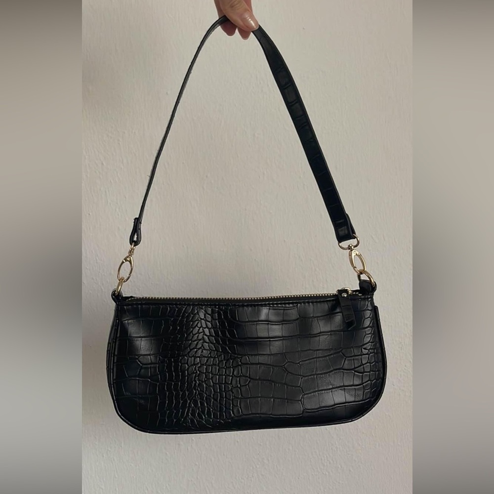 ASOS BLACK CROC SHOULDER BAG W/ GOLD HARDWARE